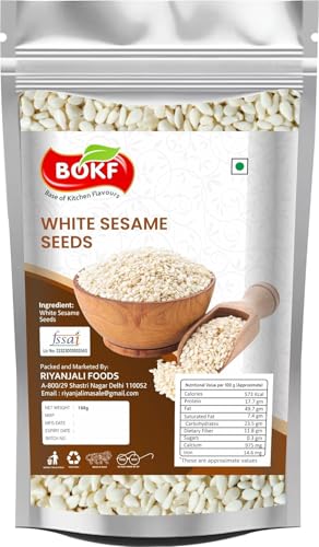Image of BOKF Black & White Sesame Seeds | Natural, Unpolished Til | High in Calcium & Iron | Ideal for Cooking, Chutneys, Ladoos & Baking | Gluten-Free, Vegan (White Till)