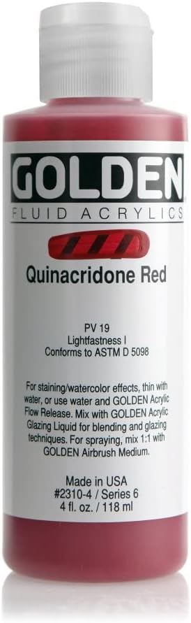 GOLDEN Fluid Acrylic, 4 ounce bottle, Quinacridone Red (2310-4)