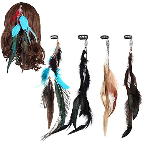 Feather Hair Clips Boho Hair Extensions Gypsy Headpiece Carnival Party Indian Peacock Hair Accessories for Lady Women Girl 4 PCS Cover