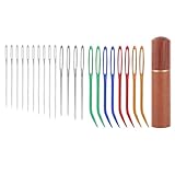 24pcs Large Eye Sewing Needles Kit, Stainless Steel Blunt Darning & Bent Tapestry & Sharp Hand Knitting Needles with Wooden Case for Crochet Darning Yarn and Embroidery Projects