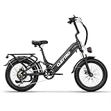 Lohang Vélo électrique XC20, 20 Pouces, Batterie 48V 15,6Ah, autonomie de 40 à 100 kilomètres, Suspension intégrale, 7 Vitesses (Noir).