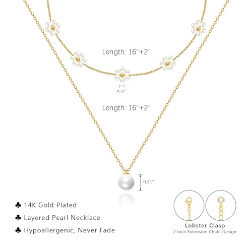 OGD Gold Pearl Necklaces Set for Women 14K Gold Plated Dainty Layered Pearl Cute Daisy Pearl Choker Gold Necklace Gifts for Women Gold Trendy Jewelry Gifts4