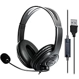 1. Comfortable Headset Design‌: This wired USB computer headset with mic features an over-ear headphone design with An adjustable headband to fit all head sizes. The noise-canceling ear cushions fully cover your ears, blocking office noise or househo...