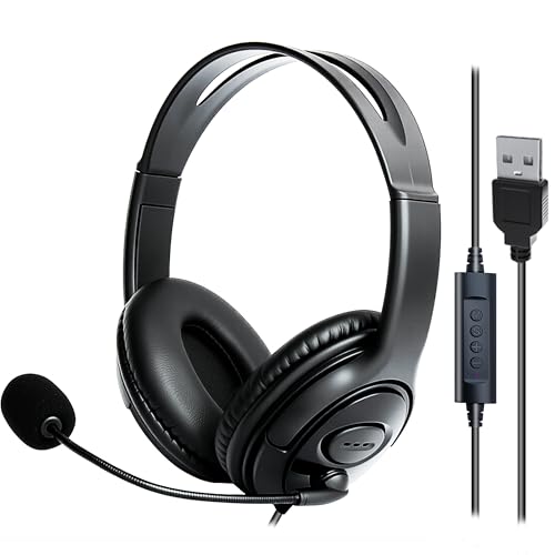 321Wasay USB Headset with Mic, Computer Wired Headphones with Microphone for PC, Laptop (Black - Full Ear Cups) by 321Wasay - Used condition - US$11.83