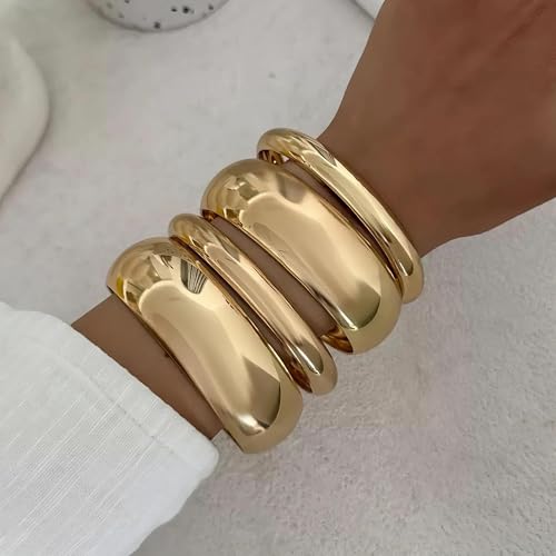 4PCS Gold Bangles for Women Chunky Cuff Bracelets Stack Non Tarnish Silver Gold Jewelry Accessories Trendy Halloween3