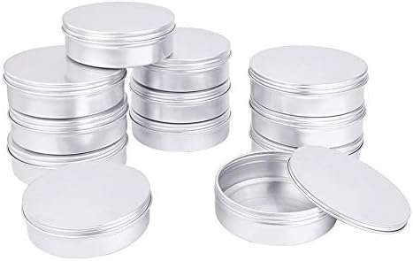 PandaHall 150ml 12 Pack Aluminum Tin Jars, Round Metal Tin Cans Aluminum Tin Flat Storage Container with Screw Cap Lid for DIY Beauty, Cosmetics, Candle Travel Tins or Storage Survival Kit
