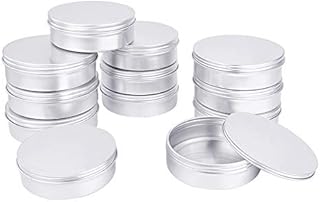 PandaHall 150ml 12 Pack Aluminum Tin Jars, Round Metal Tin Cans Aluminum Tin Flat Storage Container with Screw Cap Lid for DIY Beauty, Cosmetics, Candle Travel Tins or Storage Survival Kit