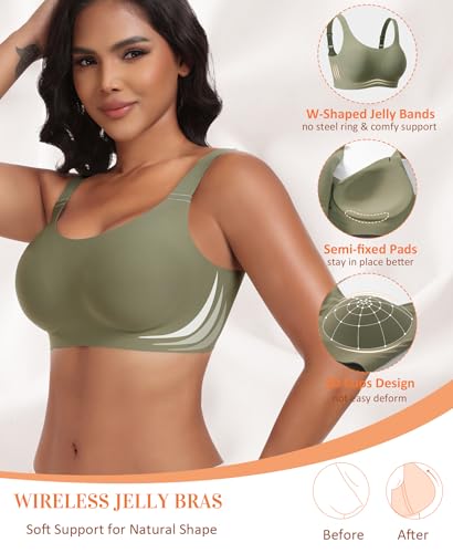 Image of Wireless Jelly Seamless Bras for Women No Underwire Tshirt Full Coverage Padded Bra Comfortable Everyday Bralettes