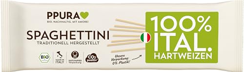 PPURA Bio Spaghettini Hartweizen Pasta 500 g, 100% natürliche & besonders dünne Spaghetti, Made in Italy - italienische Nudeln ohne Zusatz-, Farb- oder Konservierungsstoffe