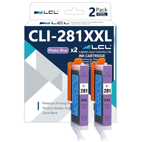 LCL CLI-281 PB Photo Blue Ink Cartridge Replacement for Canon CLI-281XXL 281XXL 281 Ink cartridges for Canon PIXMA TS8120 TS9120 TS8220 TS8320 TS9100 TS9120 TS8100 TS8200 TS8300 Printers (2-Pack)