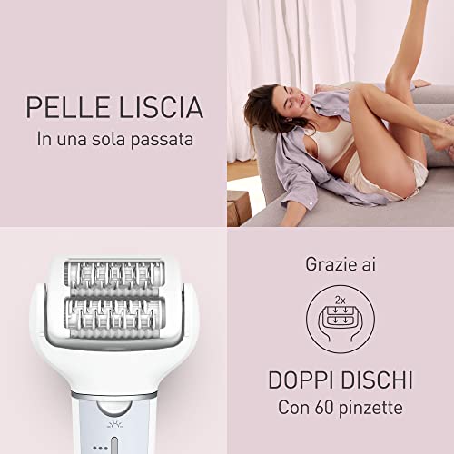 Panasonic ES-EY90 Epilatore Bagnato e Asciutto, Doppio Disco con 60 Pinzette, Testina Flessibile Pivotante a 90°, 3 Impostazioni di Velocità e Luce LED, 30 Minuti di Funzionamento, Testina Rasoio - Immagine 1