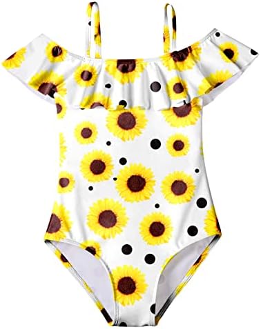 Arshiner Girls Swimsuit Unicorn Bathing Suit Kids One Piece Swimsuits Cute Swimwear (Sunflower White, 9-10 Years)