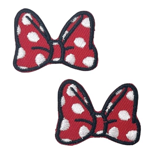 2 Pcs Red Dot Bow Iron on Patches Cute Embroidered Sew on Iron On Patch Badge for Kid Clothes Backpacks DIY