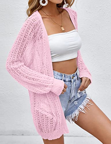 Image of Women Crochet Lightweight Cardigan Cover Up Open Front Long Sleeve Summer Cardigans