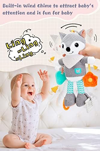 FPVERA Pram Toys for Baby 0-6 Months - Soft Newborn Sensory Hanging Activity Toy with Teether, Clip on Pushchair/Stroller/Cot/CarSeat Travel Toy Cuddly Fox Hand Rattle for Boy Girl Toddler