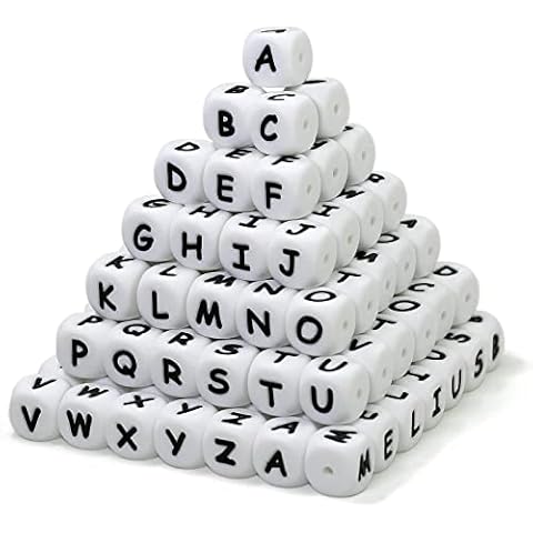 Melius 110Pcs Silicone Letter Beads 12mm A-Z (Extra for Vowel Letter) Even and Accurate Square Letters Beads for Bracelet Stethers Key Chains Necklace Lanyards (White) Cover