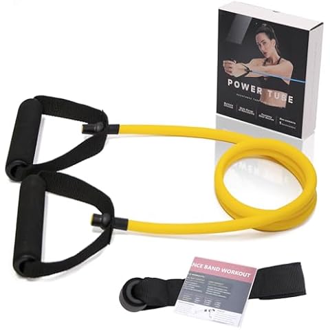 Single Resistance Bands with Handles for Working Out Women and Men, Exercise Bands with Door Anchor, Stretch Bands for Home Workouts, Simple Guide Included (Extra light-yellow-10 lbs) Cover