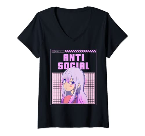 Mujer Aesthetic Vaporwave Antisocial E-Girl Anime Manga Camiseta Cuello V