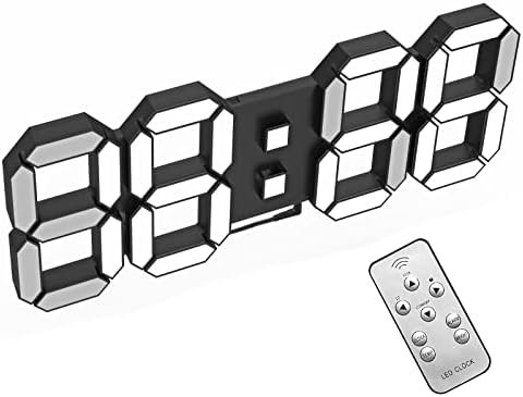 COVERY Digital 3D LED Wall Clock - Large 15 Inch Clocks with Alarm Nightlight, Thermometer, and Remote Control - Perfect for Bedroom, Parent's Room - Corded Electric - Black Frame