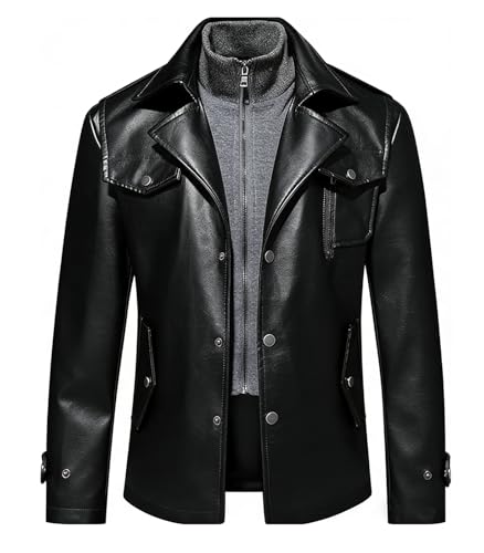 Image of INVACHI Men's Faux Leather Jacket Windbreaker Trench Coat with Detachable Collar Overcoat