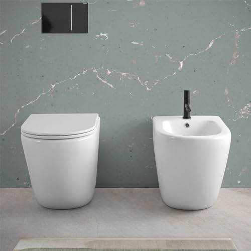 Sanitari Filomuro Con Risciacquo A Vortice E Copriwc Soft-Close, Sistema Di Scarico Universale A Parete O A Terra, Serie Tao - 2