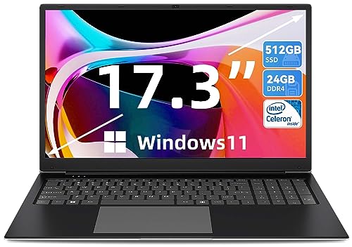 SGIN Laptop, 24GB RAM 512GB SSD, 17 Inch Laptops Computer with Intel Celeron Quad Core Processor(Up to 2.9 GHz), IPS Display, Mini HDMI, Webcam, Wi-Fi,Bluetooth, 512GB Expansion