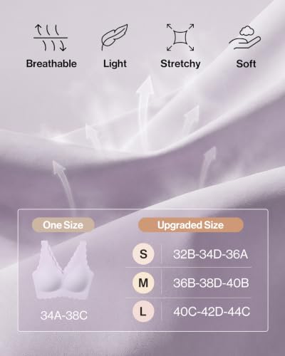 Image of Ubras Deep V Seamless Bras for Women Scalloped Wireless Bralette Comfortable Soft Everyday Sleep Bras Smart Size