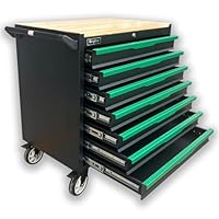 Griplier Werkstattwagen, 7 Schubladen,Bremsrad,Schwarz-Grün, Schwerlast Rollbar mit Holzarbeitsplatte,79.5 x 48 x 82cm,Belastung 300kg(7 Schubladen)