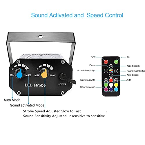 Strobe Light With Remote, Jlpow Sound Activated Halloween Mini Strobe Lights, Super Bright 48 Rgb Led, Remote Control Flash Stage Lighting, Best For Dj Party Show Club Disco Karaoke #TOP4