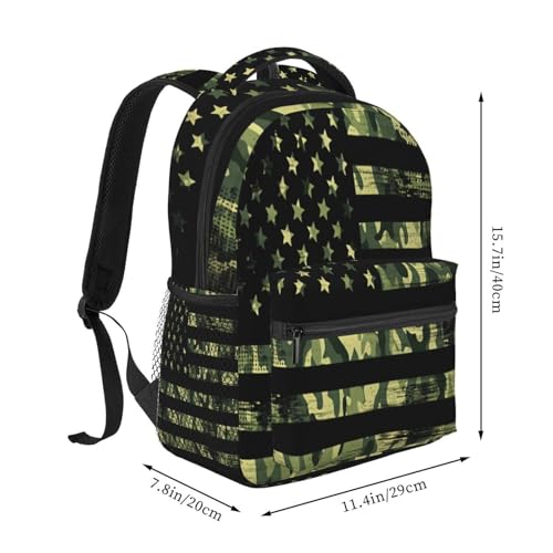 Camouflage Green Camo American Flag Lightweight Backpack Travel Casual Bags for Women or Men 15.7 Inches2