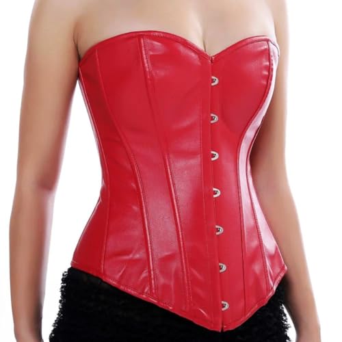 Corpete Corset Corselet Redutor Modelador Cintura Pino Couro Sintético Vermelho M485