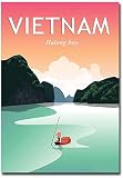 Vietnam Halong Bay Vintage Travel Art Refrigerator Magnet Size 2.5' x 3.5'