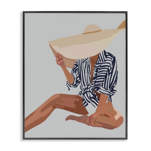 'Woman Obscured By Sun Hat Summer Beach'| Framed Giclee Art