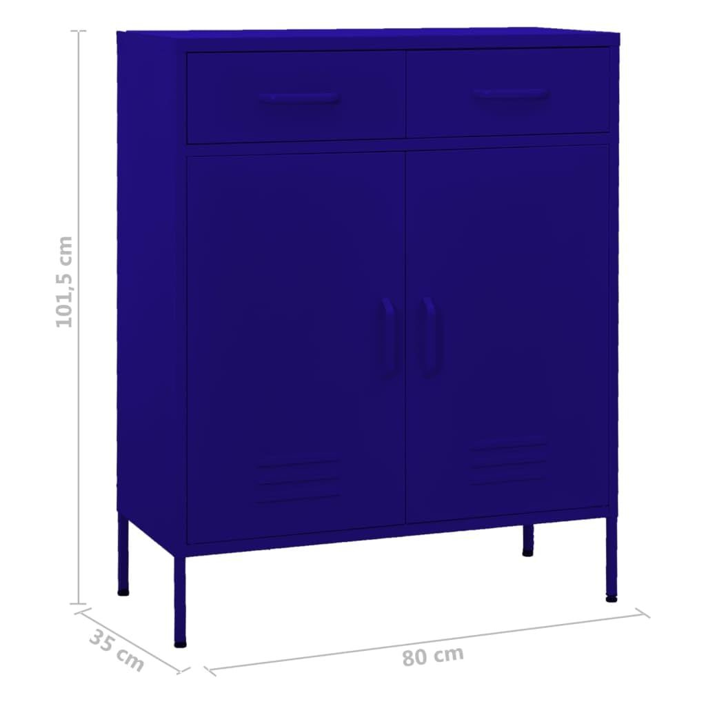 Armario de almacenamiento azul marino de acero 80 x 35 x 101,5 cm con 2 puertas, 2 cajones, se puede cerrar para el hogar, oficina, garaje, taller, sótano para almacenamiento seguro y