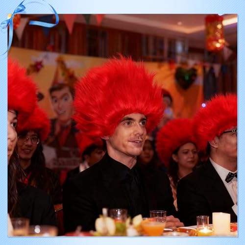 Image of Unisex Funny Red Wig Crazy Wigs for Adults Halloween Costume Wig and Party Pelucas (Red, Medium)