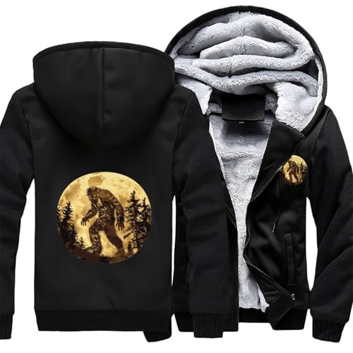 Bigfoot Sasquatch And Moon Men's Zip Up Hoodie Jacket Winter Sweatshirt Warm Fleece Lined Coat with Pockets3