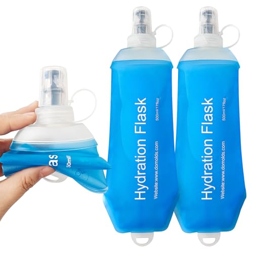 SHELEMB 500ml Soft Flask, Soft Water Bottle for Hydration Packs, Running, Hiking, Cycling and Climbing - 2Pcs Blue