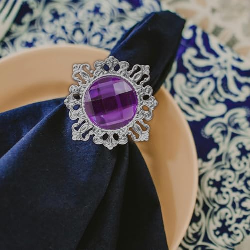 FRCOLOR 24PCS Napkin Rings Napkin Holder for Cloth Napkins, Vintage Metal Serviette Buckles for Wedding Reception, Banquet, Dinner Party & Holiday Table Decor, Purple by FRCOLOR - Used condition - Image 5