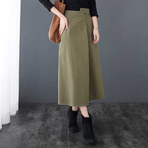 Andoer Saia feminina vintage com bolsos elásticos altos irregulares na cintura e tamanho casual solt