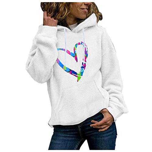 Womens Hoodies Pullover Casual Loose Long Sleeve Love Letter Print Crew Neck Sweatshirt Pullover Comfy Fall Top Blouse