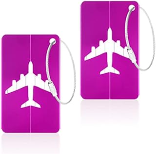 Vicloon Luggage Tag, 2 Pcs Luggage Labels Travel Suitcases Aluminium Tags, Aluminum Luggage Tag with Name ID Card for Luggage Baggage Identity ID LabelsRose Red
