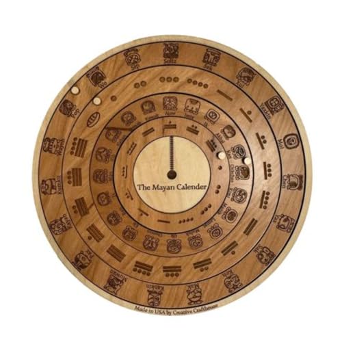 Wooden Maya Calendar, 7x7 inches, Laser Engraved Handmade Replica, Round, Made in the USA