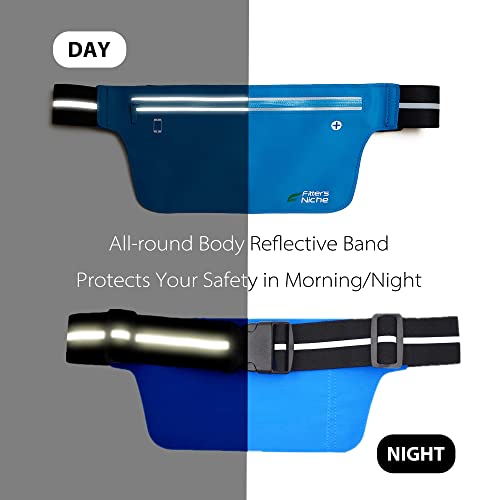Fitter's Niche Ultraslim Fanny Waist Pack Men Women – Water Resistant Bag, Reflective Elastic Belt – Fit 24 To 43Inch Waists, Holds Phones Up To 6.7Inch – Ideal For Running Hiking Riding Gym Trips #TOP3