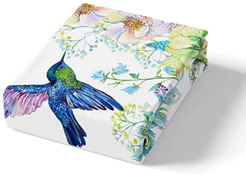 Peacock Duvet Cover Set Hummingbird Dragonfly Comforter Cover Flowers Birds Pattern Bedding Set For Girls Women Navy Blue Floral Animals Fresh Nature Quilt Cover With 2 Pillow Cases King Size - Image 4