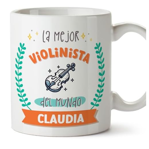MUGFFINS Tazas Personalizadas para VIOLINISTA mujer - En Español - Mejor del mundo - Con dibujo - 11 oz / 330 ml - Regalo Personalizable original y divertido