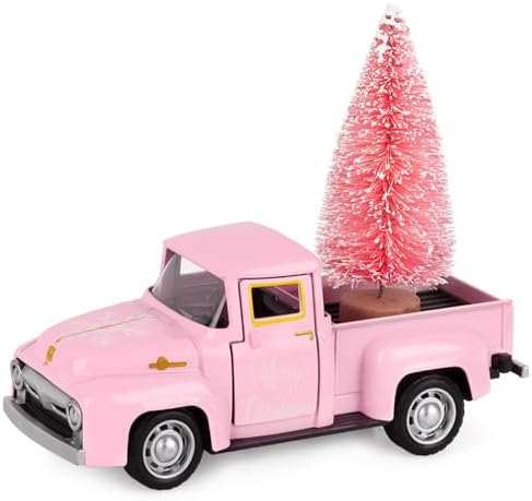 Pink Truck with Mini Pink Tree Christmas Snowflakes Metal Truck V...