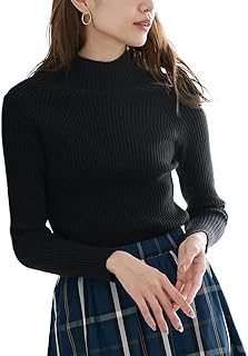[ピエロ] ストレッチ リブ ハイネック ニット リブニット レーヨン混 長袖 レディース