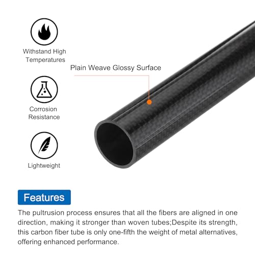 QUARKZMAN 4 Stücke Carbon Fiber Tubes 22 x 25 x 500mm Plain Weave Glossy Surface Rod 3K Roll Wrapped Carbon Round Tubing für RC Flugzeug Quadcopter Multicopter