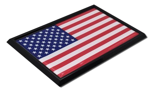 Image of Elektroplate U.S.A. Flag with Black Frame All Metal Chrome Emblem | SUV Size at 3.8 inch x 2.5 inch | Weatherproof