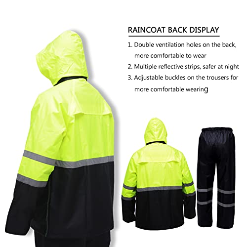 Haokaisen High Visibility Reflective Safety Jacket, Rain Suit For Men Lightweight Rain Gear, Waterproof Rain Jacket With Pants(Yellow Large) #TOP3